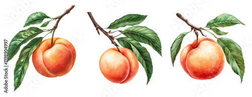 Realistic Peach Fruit Illustrations on Transparent Background