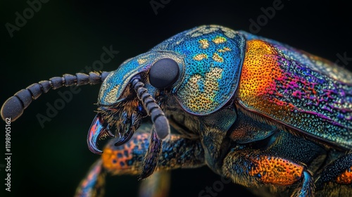 Close-up macro shot of a jewel beetle with iridescent colors.