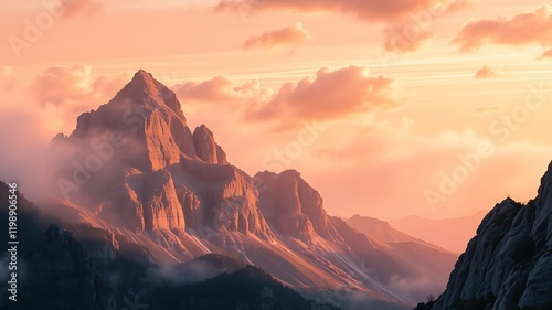 Wallpaper Mural Majestic mountain range bathed in the warm golden hues of a breathtaking sunset, clouds drifting gently across the peaks. Torontodigital.ca