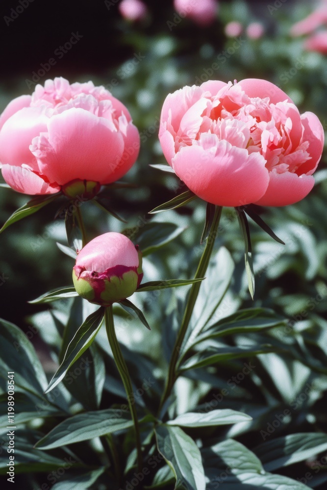 A field of pink flowers with green leaves, perfect for spring or floral backgrounds A field of pink flowers with green leaves, perfect for spring or floral backgrounds