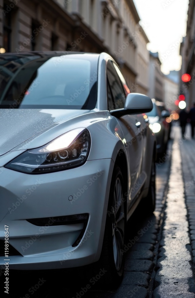 Fototapeta premium Electric vehicles, such as electric cars, have a free space for text on the side.