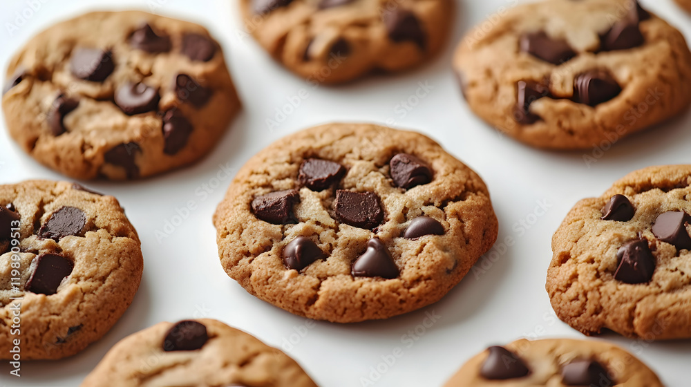 Golden Brown Chocolate Chip Cookies With Rich, Melting Chocolate Chips, Offering A Tempting Sweet Treat. Generative AI Golden Brown Chocolate Chip Cookies With Rich, Melting Chocolate Chips, Offering A Tempting Sweet Treat. Generative AI