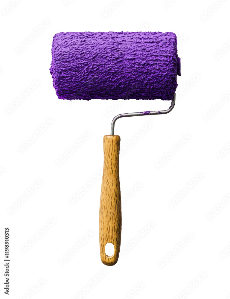 Obraz premium Paint roller with purple paint isolated on transparent background
