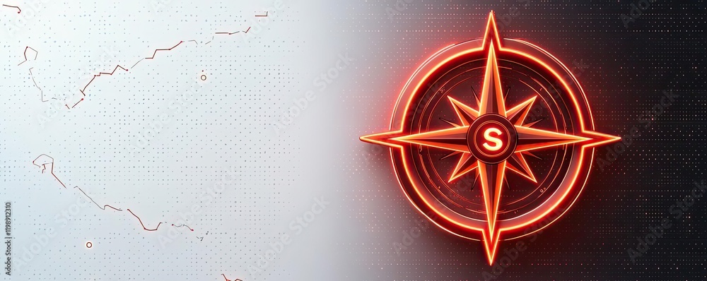 Obraz premium A vibrant red compass design against a gradient background, symbolizing navigation and exploration. Ideal for travel and adventure themes.