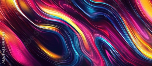 Colorful abstract wave pattern with vibrant swirls of pink, blue, and orange on a dark background Copy Space