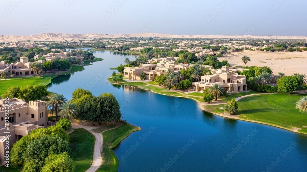 Fototapeta premium Desert Oasis: Aerial View of Luxury Homes