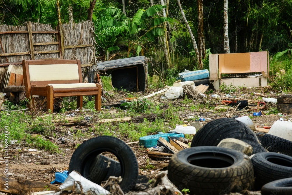 Abandoned Area with Discarded Furniture and Tires Abandoned Area with Discarded Furniture and Tires