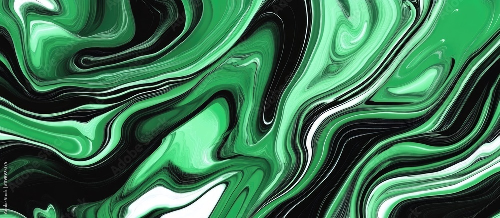 Obraz premium Green and Black Abstract Marble Background with Fluid Patterns and Copy Space