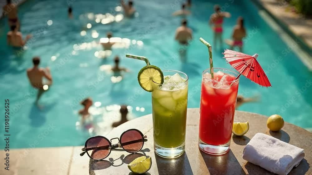 Cócteles refrescantes junto a la piscina en un día soleado