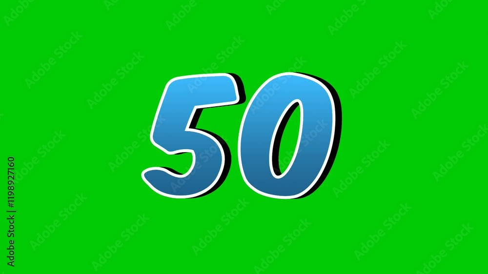 Number 50 symbol sign animation motion graphics cartoon blue color on green screen background,the number reveal on smoke,for video number for video elements Number 50 symbol sign animation motion graphics cartoon blue color on green screen background,the number reveal on smoke,for video number for video elements