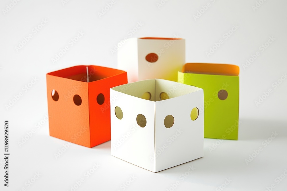Obraz premium Four stacked containers with various hole sizes and shapes, great for industrial or manufacturing backgrounds