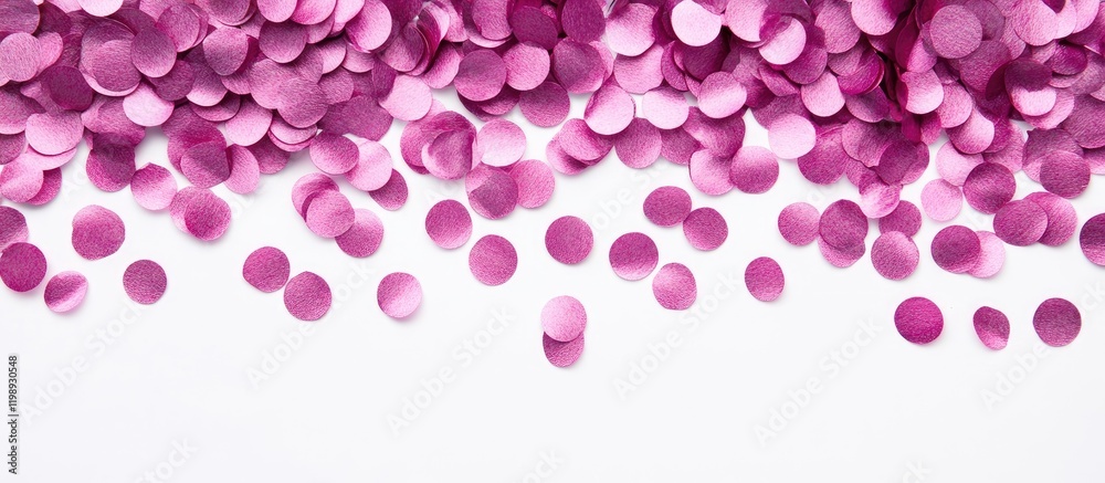 Pink confetti scattered on white background with Copy Space for text placement Pink confetti scattered on white background with Copy Space for text placement