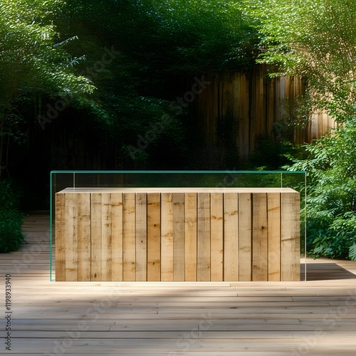 Wooden Podium in Natural Setting with Glass Accents photo