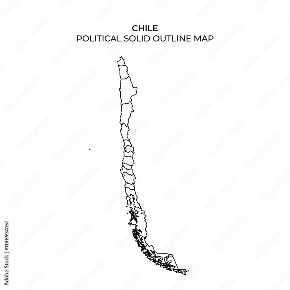 Solid outline map of Chile showcasing political boundaries Solid outline map of Chile showcasing political boundaries