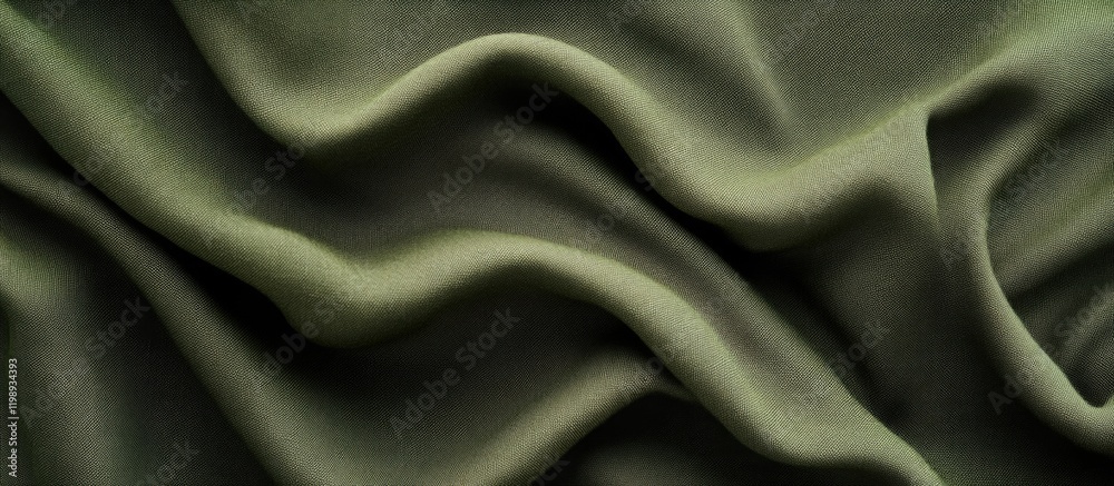 Fototapeta premium Green fabric texture with folds and creases showcasing smooth and soft material suitable for background use with copy space.