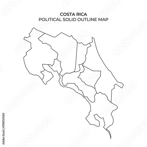 Outline map of Costa Rica showing political boundaries and regions