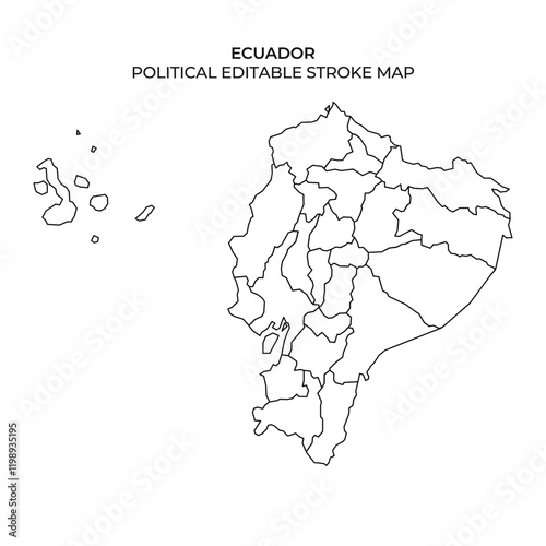 Political editable stroke map of Ecuador including Galapagos Islands