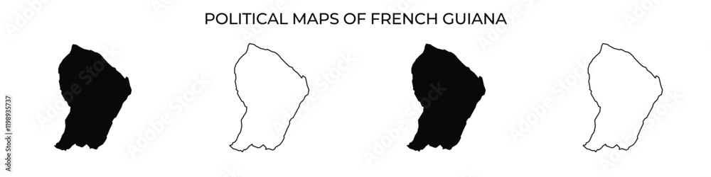 Political maps illustrating French Guiana in various color contrasts Political maps illustrating French Guiana in various color contrasts