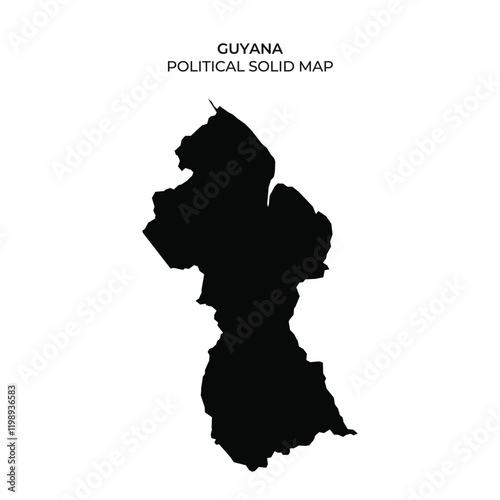 Solid map outline of Guyana showing political boundaries and regions