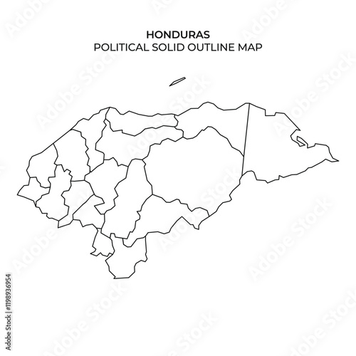 Detailed outline map of Honduras showing political divisions