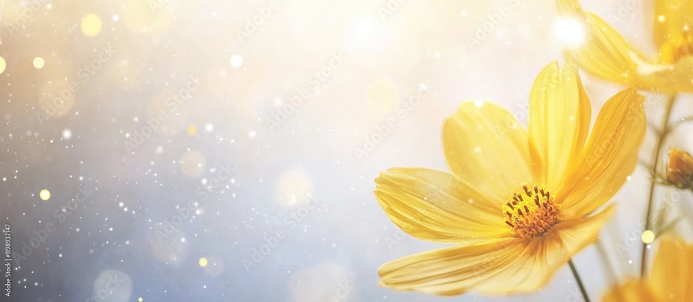 Obraz premium Yellow flower in soft focus with bokeh background and copy space for text inclusion