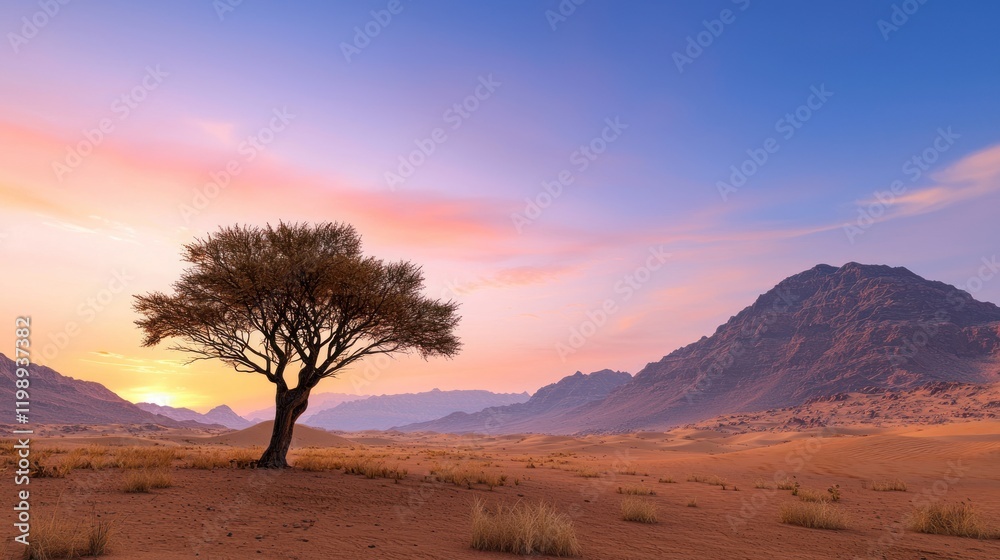 Solitary Desert Tree at Sunset Solitary Desert Tree at Sunset