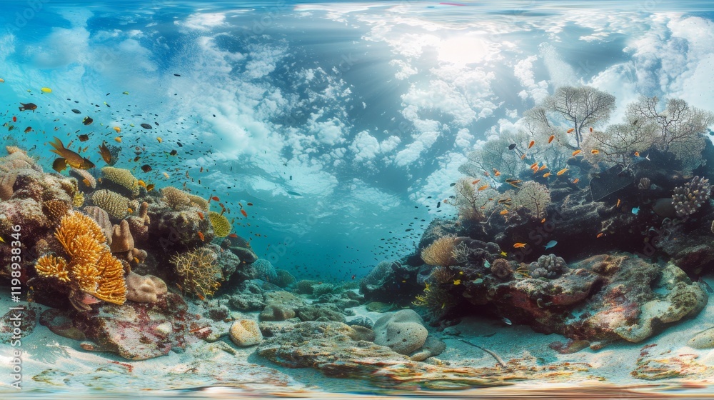 Fototapeta premium Vibrant Underwater Scene Featuring Colorful Corals and Tropical Fish