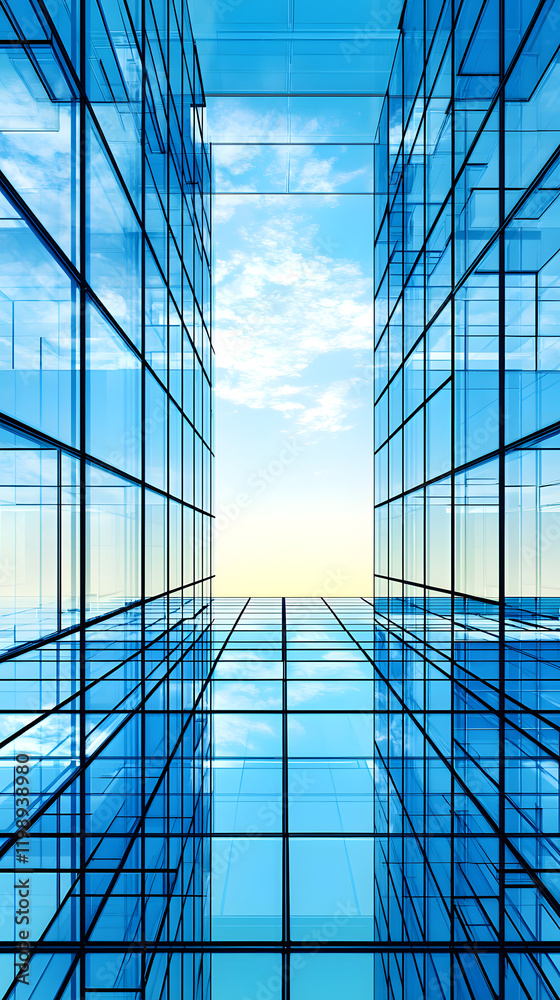 Obraz premium Modern glass buildings under blue sky