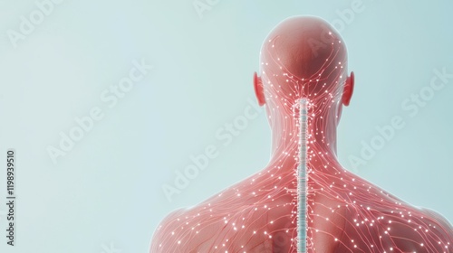 Exploring neural pathways in human anatomy scientific research lab infographic visualization clean background educational concept