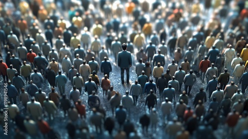 A figure standing out from the crowd of people. Business leadership and success photo