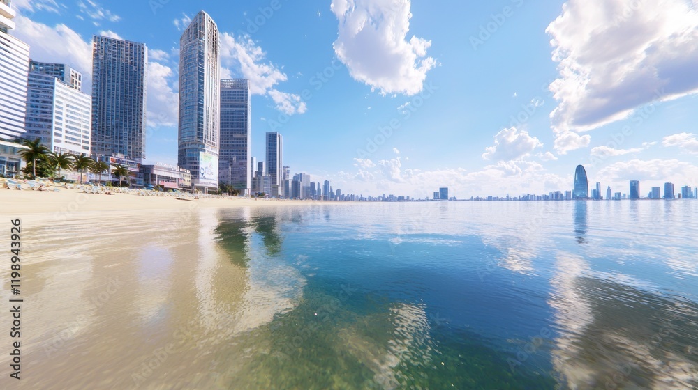 Naklejka premium Coastal Cityscape with Beach