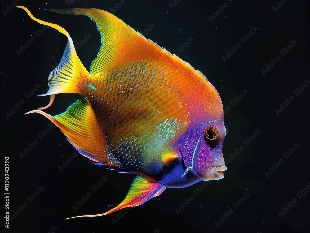 Naklejka premium Colorful Tropical Fish Displayed Against a Black Background