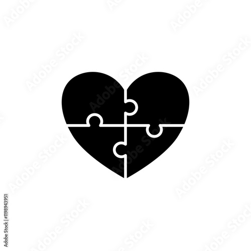heart puzzle icon, simple flat style, pictogram logo sign symbol vector illustration, isolated on white for mobile app