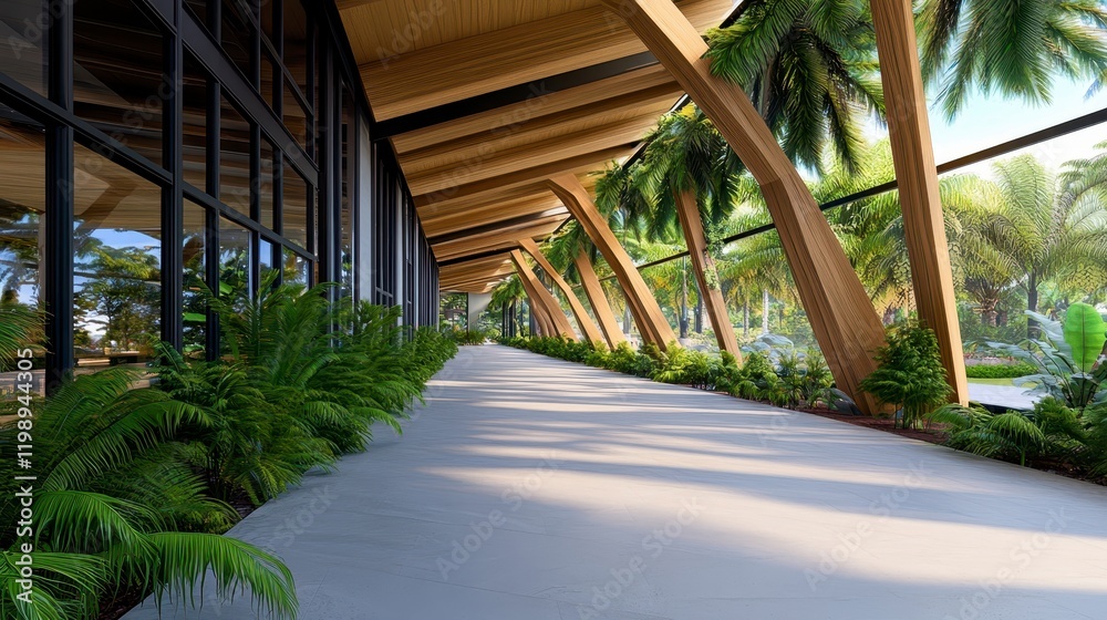 Fototapeta premium Modern Architectural Interior with Natural Light and Greenery