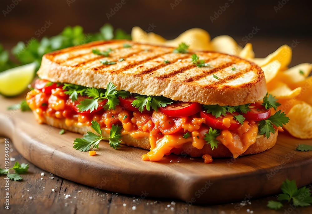 Grilled Cheese Sandwich with Tomato and Lentil Filling