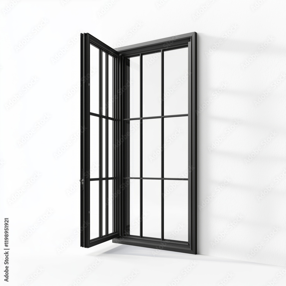 Transparent 3D Steel Window Featuring a Modern Frame.. Transparent 3D Steel Window Featuring a Modern Frame..