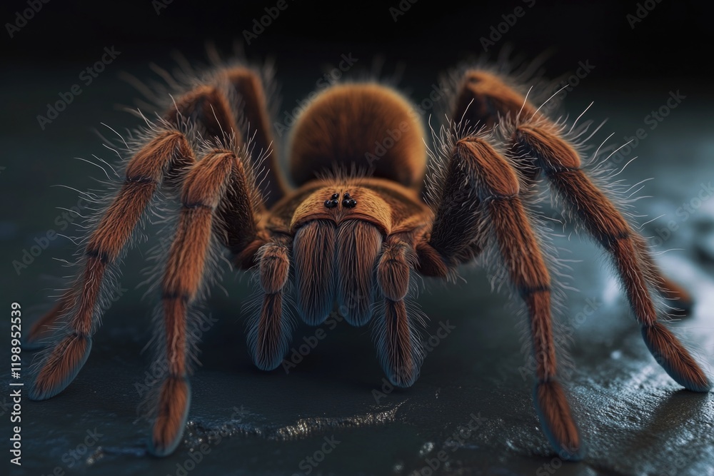 A large spider sitting on top of a table, great for eerie atmosphere or creepy crawly theme A large spider sitting on top of a table, great for eerie atmosphere or creepy crawly theme
