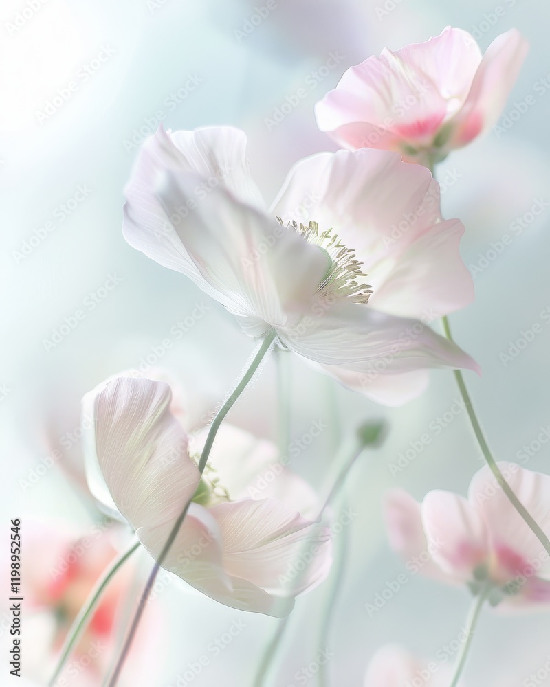 Delicate white and pink flowers on a soft light background Delicate white and pink flowers on a soft light background