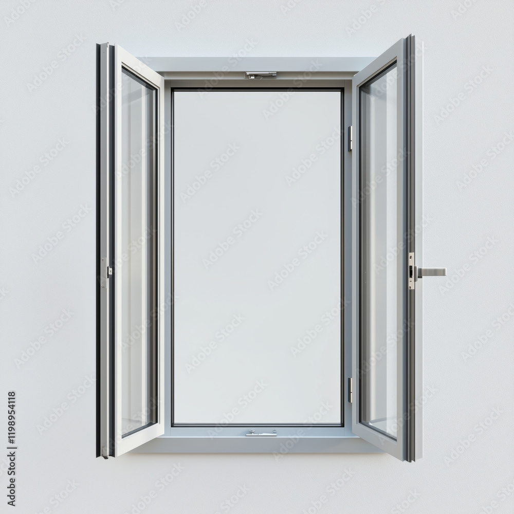 Transparent Aluminum Window in 3D Perspective.. Transparent Aluminum Window in 3D Perspective..
