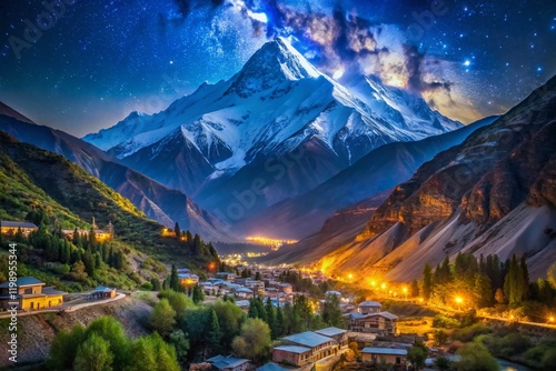 Majestic Night View of Rakaposhi, Pissan, Minapin, Nagar Valley, Baltistan, Pakistan photo