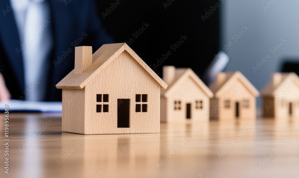 Miniature wooden houses representing the real estate market. Miniature wooden houses representing the real estate market.