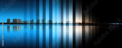 Contrasting city skyline at dusk, multi-layered gradient, [urban vibrance], [cityscape art], photo