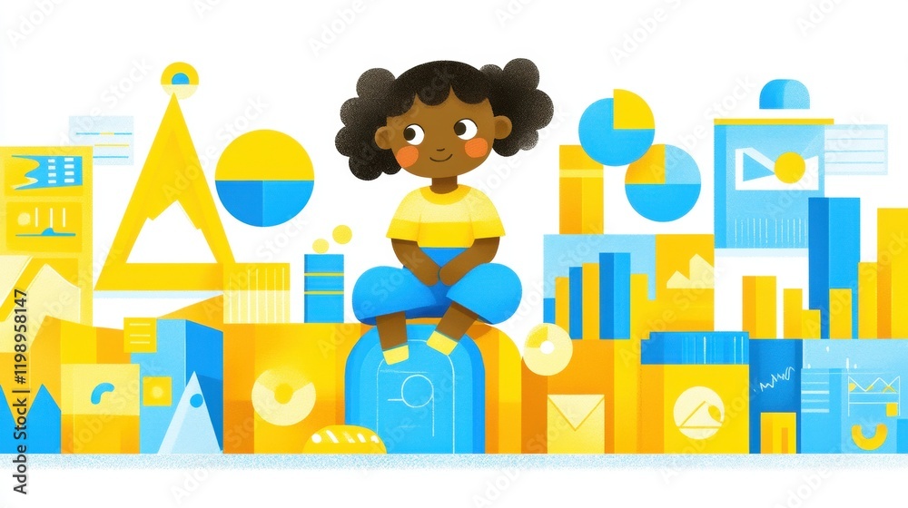 custom made wallpaper toronto digitalCheerful Child Sitting on Colorful Geometric Shapes and Charts