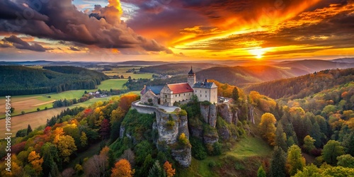 Aerial View Castle Rabstejn nad Strelou Czech Republic, Scenic Landscape, Pilsen Region photo