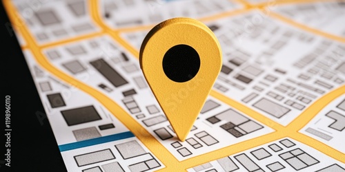 Yellow location pin on a detailed city map for navigation.