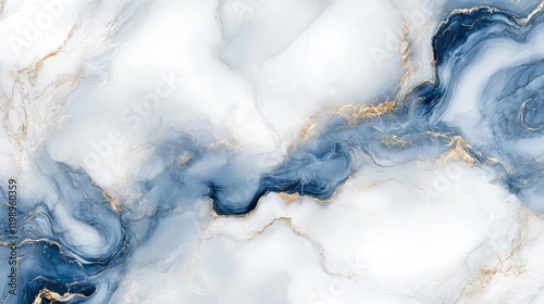 Abstract blue and white marble texture with gold veins for backgrounds or wallpapers Copy Space photo