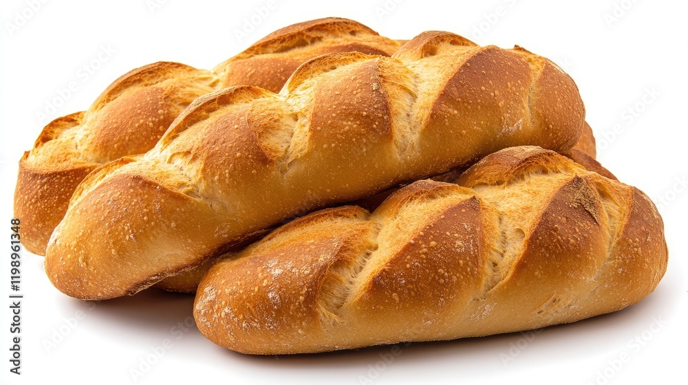 Freshly Baked Golden Wheat Bread Loaves on White Background with Ample Copy Space for Text in a Professional Culinary Setting Freshly Baked Golden Wheat Bread Loaves on White Background with Ample Copy Space for Text in a Professional Culinary Setting