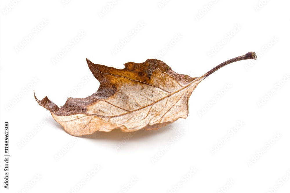 Fototapeta premium Single brown leaf on a white background