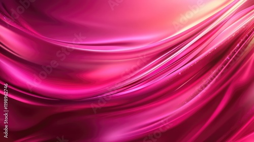 Close up of vibrant pink satin fabric with smooth flowing curves against an elegant backdrop showcasing bright silky texture and ample copy space. photo