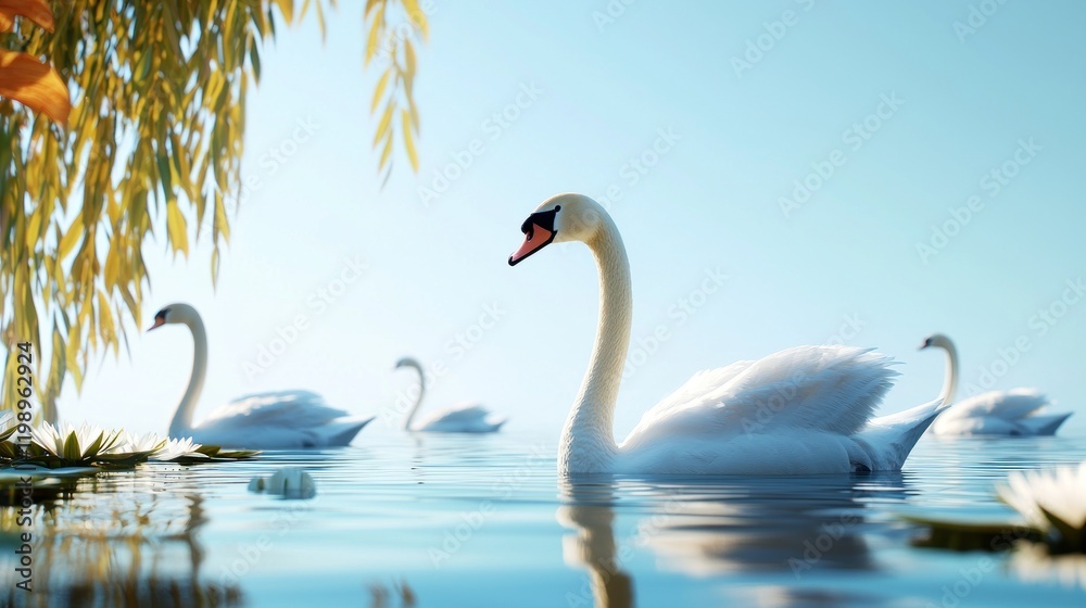 Fototapeta premium Elegant Swans on Calm Lake